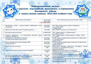 Информационный каталог занятости детей в зимние каникулы 2024-2025